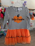 3T WHITE / ORANGE COUNTING DAISIES HELLO PUMPKIN DRESS