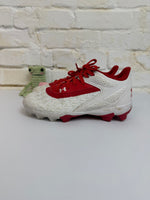 3.5 WHITE / RED UNDER ARMOUR BASEBALL/SOFTBALL CLEAT