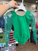 GREEN  LACE SLEEVE LEOTARD
