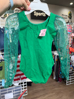 GREEN  LACE SLEEVE LEOTARD