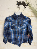 Y5 BLUE WRANGLER WESTERN PLAID SNAP SHIRT