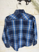 Y5 BLUE WRANGLER WESTERN PLAID SNAP SHIRT