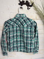 Y/M GREEN RED RANCH WESTERN PEARL SNAP SHIRT