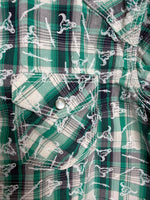 Y/M GREEN RED RANCH WESTERN PEARL SNAP SHIRT