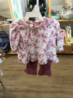 0-3M PINK / MAROON LITTLE LASS FLORAL VELVETY OUTFIT