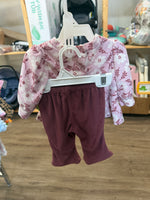 0-3M PINK / MAROON LITTLE LASS FLORAL VELVETY OUTFIT