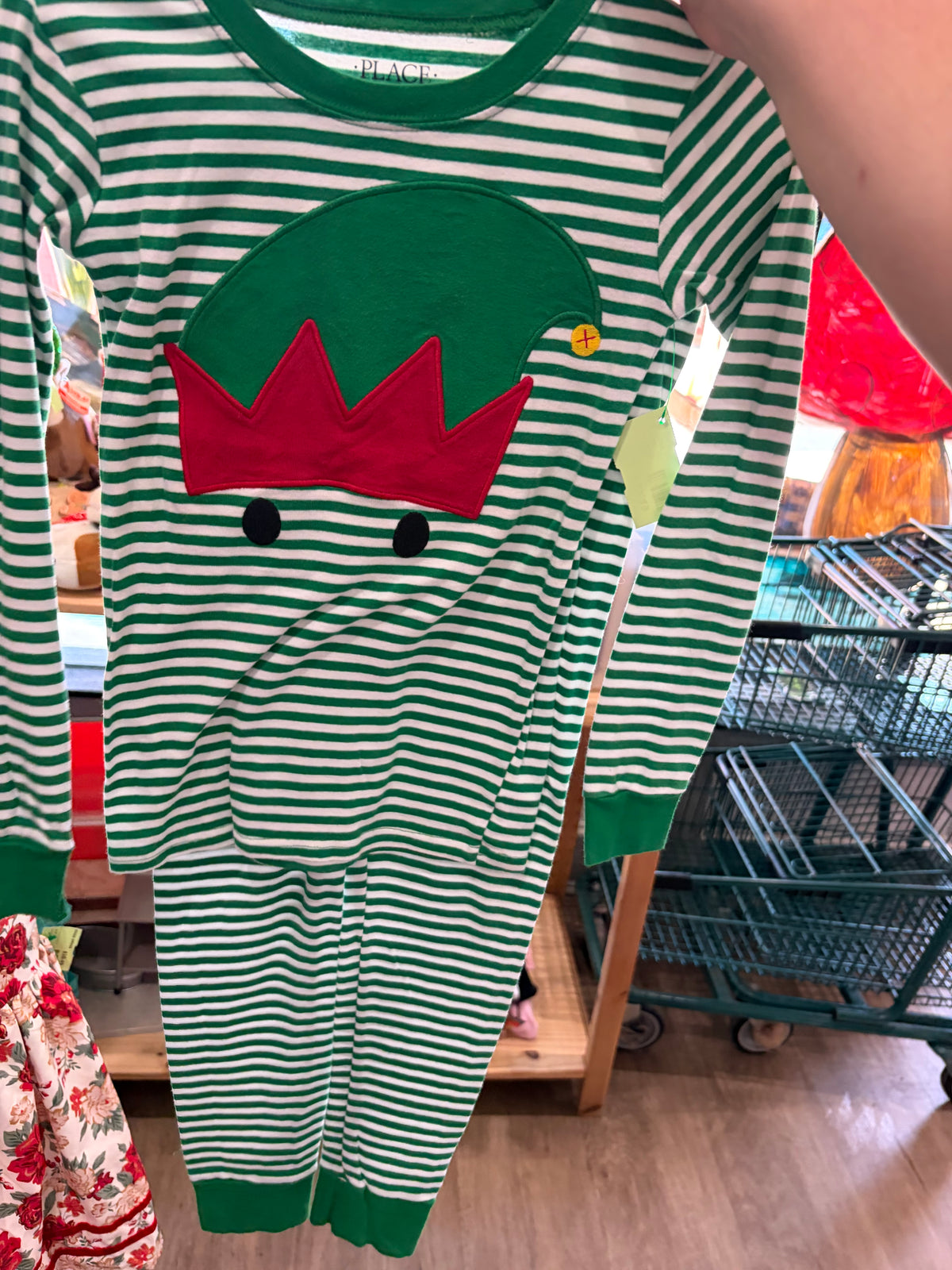 Y10 GREEN PLACE STRIPED ELF PJS