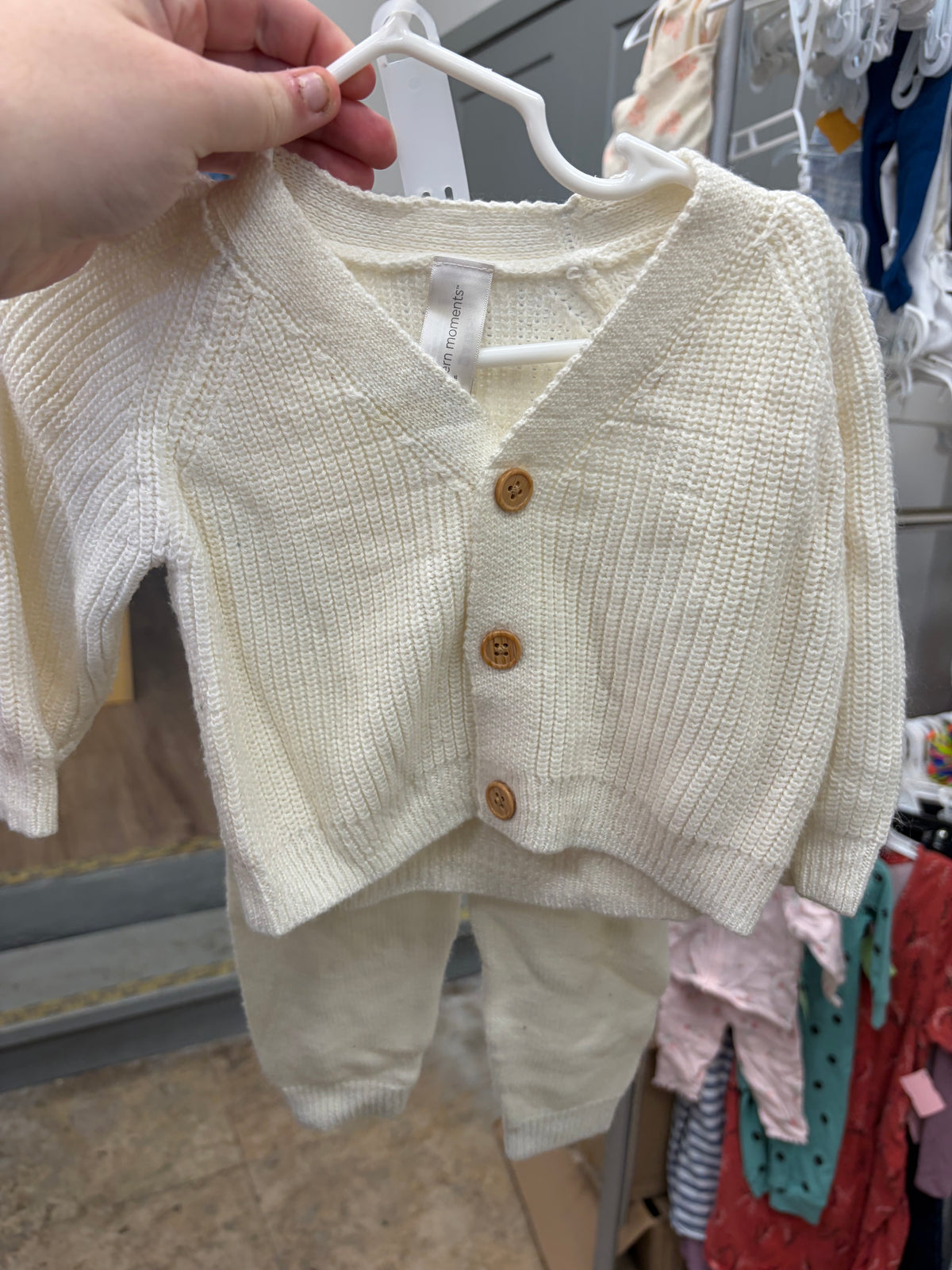 3-6M WHITE MODERN BABY 2 PC KNIT OUTFIT