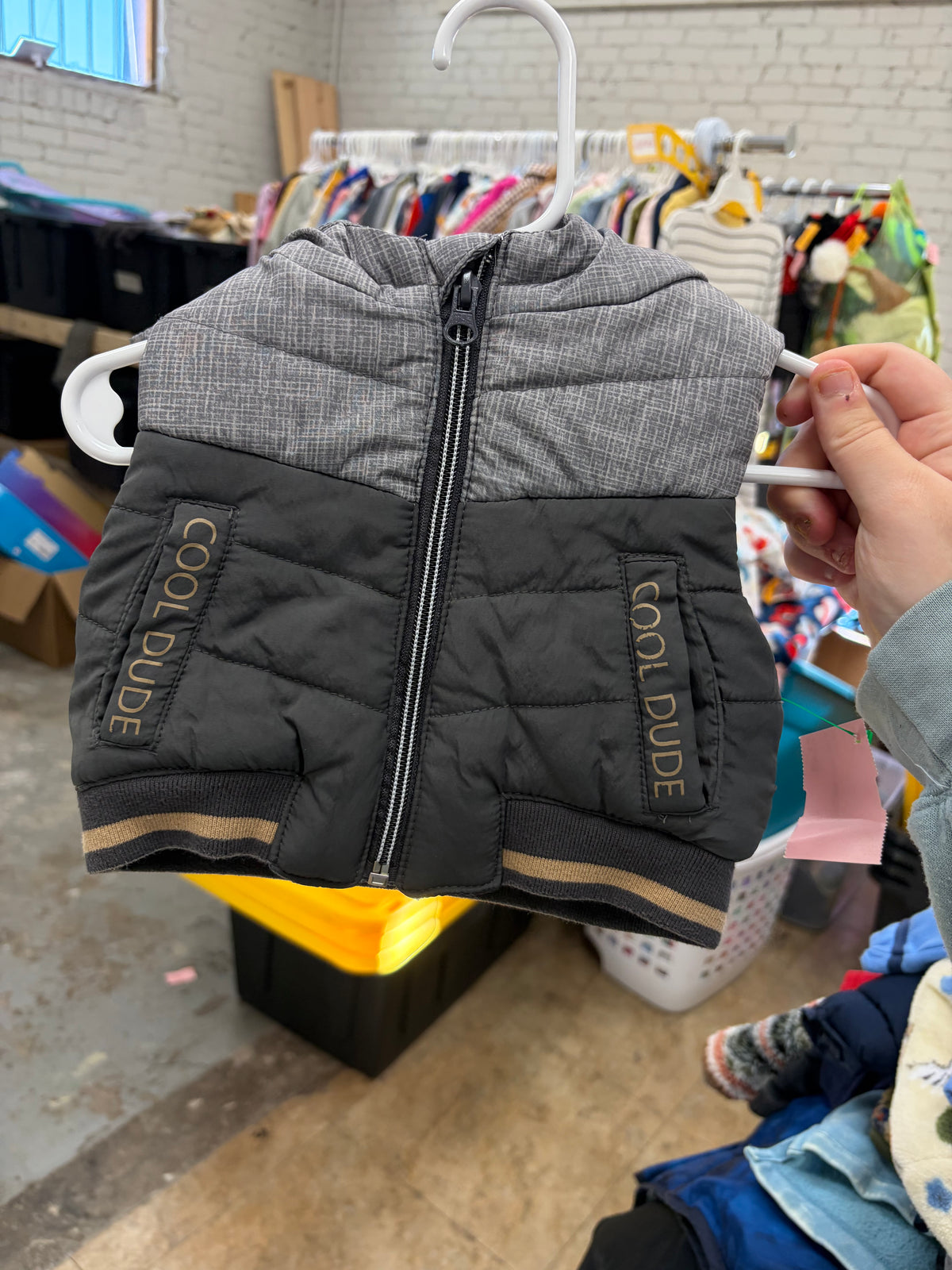 0-3M GRAY HOODED PUFF VEST