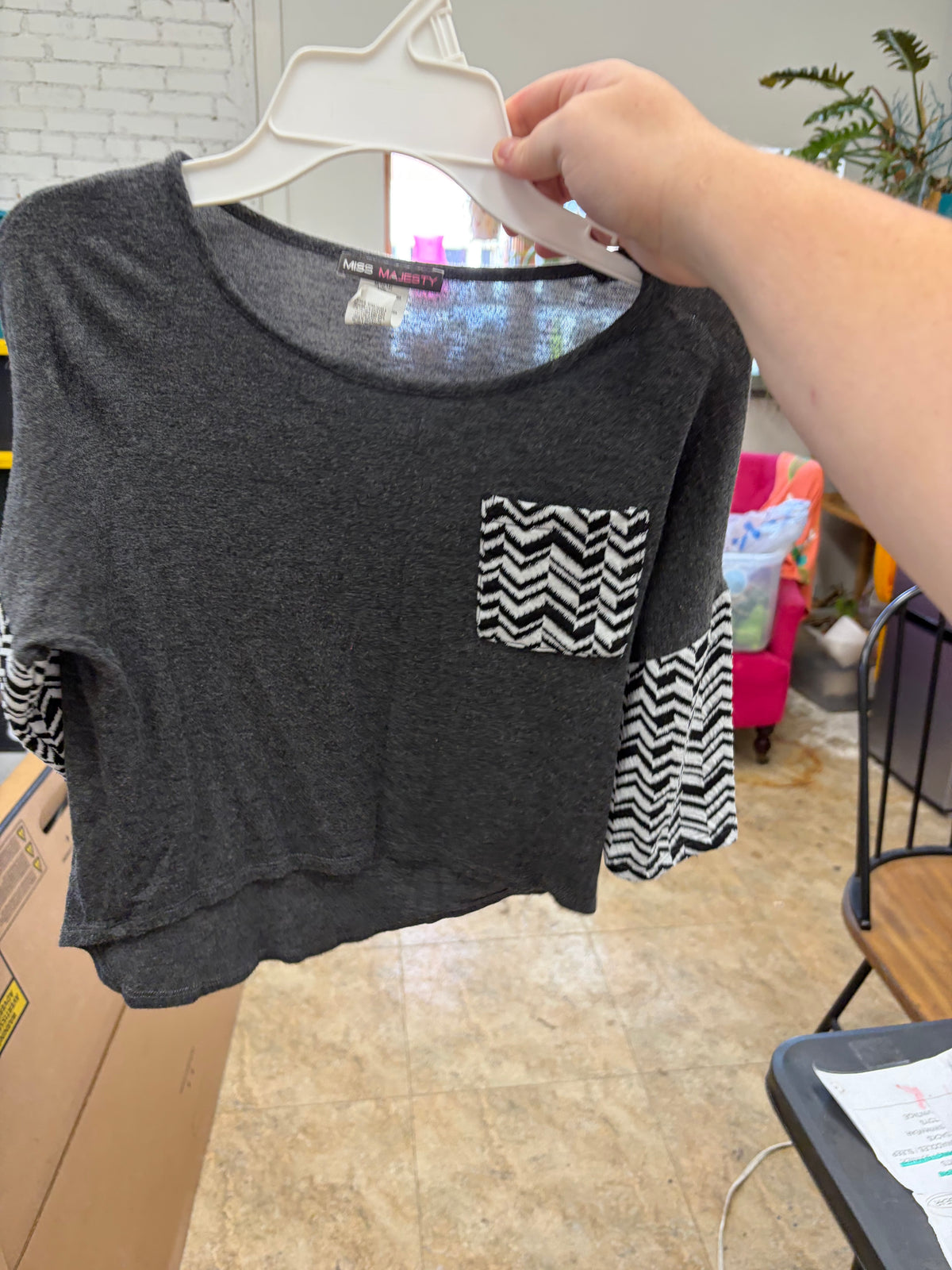 y10 gray miss majesty ls stripped shirt