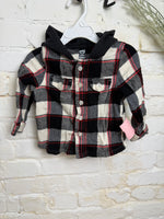 2T BLACK/RED WONDER NATION  PLAID BUTTON UP W HOOD