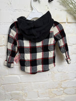 2T BLACK/RED WONDER NATION  PLAID BUTTON UP W HOOD