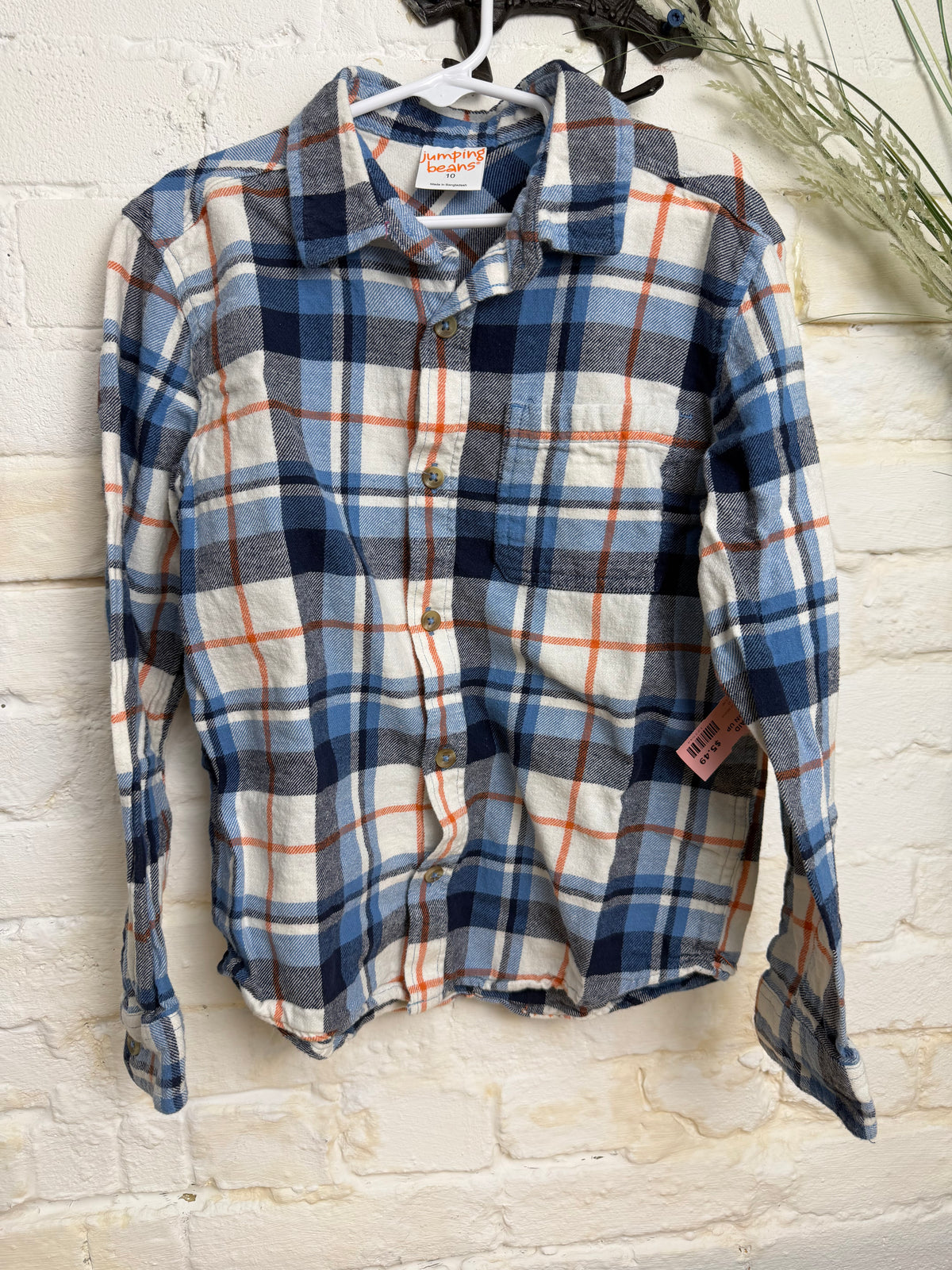Y10 BLUE JUMPING BEANS LS PLAID BUTTON UP