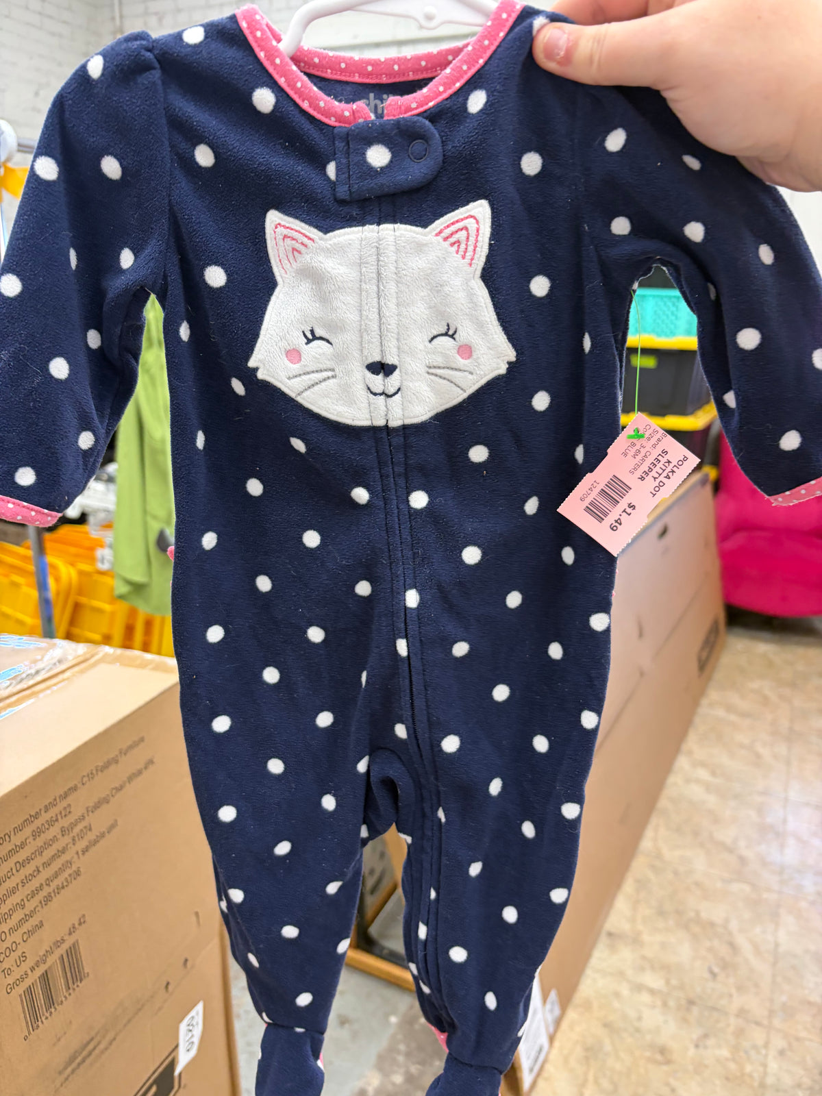 3-6M BLUE CARTERS POLKA DOT KITTY SLEEPER