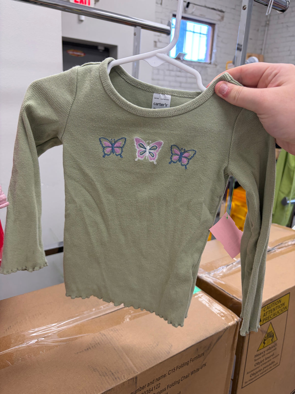 2T GREEN CARTERS BUTTERFLY RUFFLE LS SHIRT
