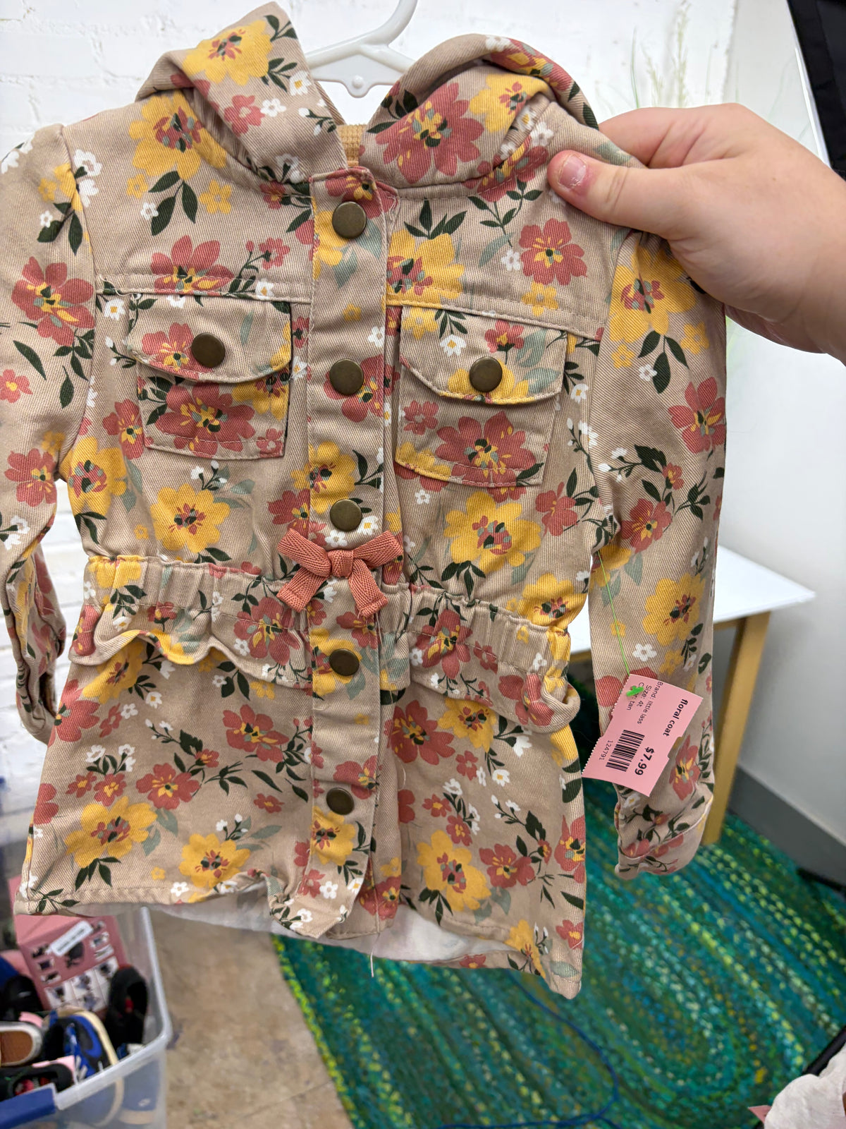4t tan little lass floral coat