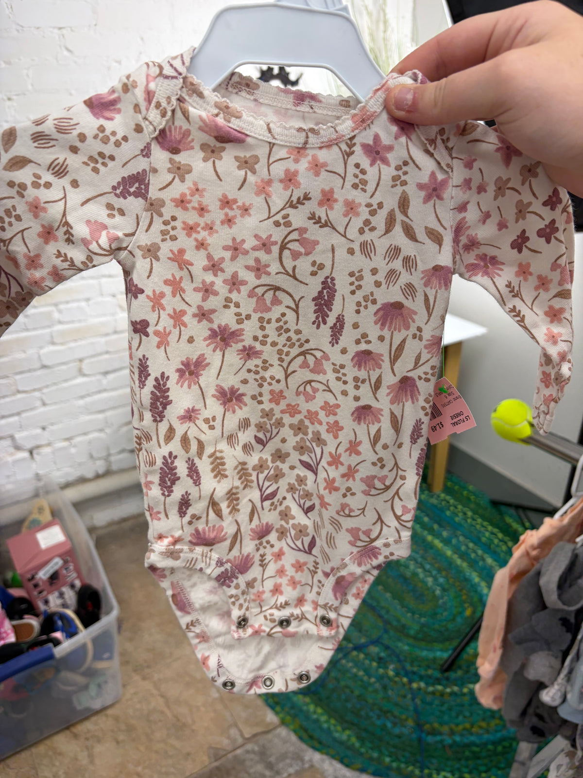6 PURPLE CARTERS LS FLORAL ONESIE