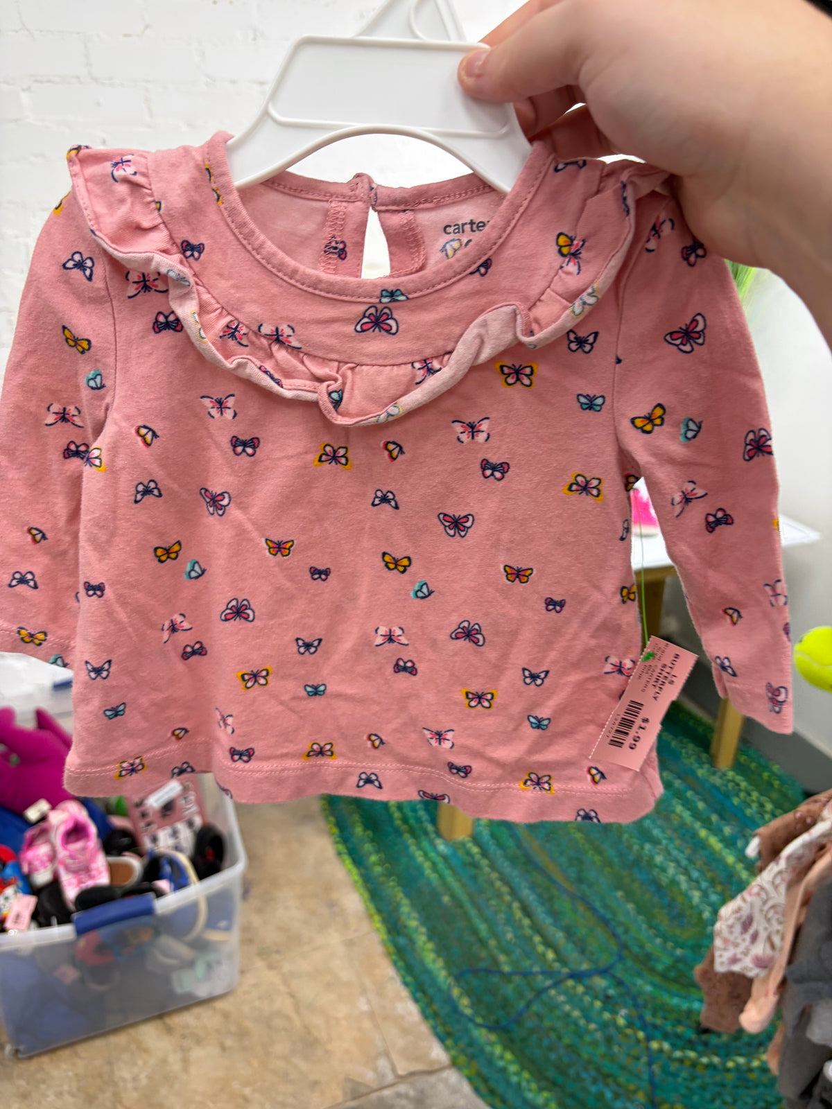 6M PINK CARTERS LS BUTTERFLY SHIRT