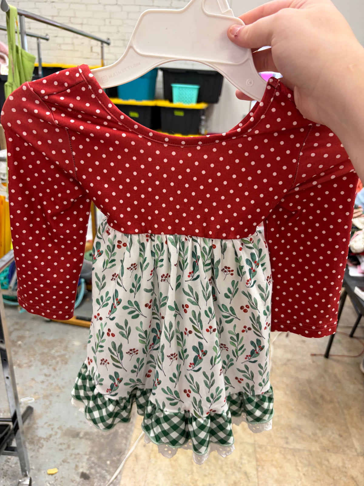 3T RED/WHITE CHEEKY PLUM MISLETOE DRESS