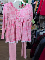 Y7 LIGHT PINK CHEEKY PLUM BOWS DRESS AND LEGGINGS