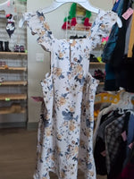 Y6 WHITE RARE EDITIONS FLORAL CORDUROY PINAFORE