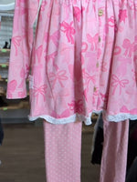 Y7 LIGHT PINK CHEEKY PLUM BOWS DRESS AND LEGGINGS