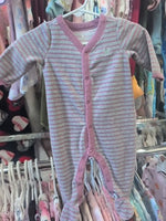 0-3M PINK / GRAY GAP VELOUR STRIPED SLEEPER
