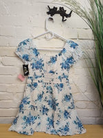 Y8 WHITE/BLUE ART CLASS FLORAL DRESS