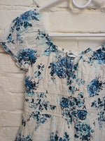 Y8 WHITE/BLUE ART CLASS FLORAL DRESS