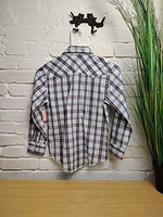 Y/M WHITE WRANGLER PEARL SNAP PLAID SHIRT
