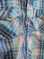 Y7/8 BLUE WRANGLER PLAID PEARL SNAP DRESS SHIRT
