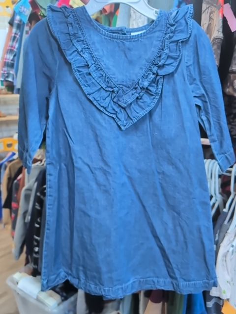 4T BLUE OKIE DOKIE CHAMBRAY LS DRESS