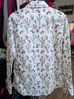 Y/M WHITE COWGIRL HARDWARE CACTUS GIRLS SNAP SHIRT