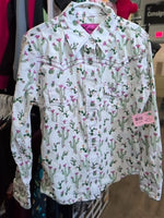Y/M WHITE COWGIRL HARDWARE CACTUS GIRLS SNAP SHIRT