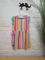Y6 MULTI MATILDA JANE STRIPED RUFFLE DRESS