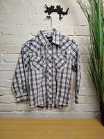Y/M WHITE WRANGLER PEARL SNAP PLAID SHIRT