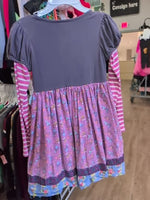 Y10 PURPLE MATILDA JANE LS STRIPE AND FLORAL DRESS