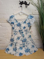 Y8 WHITE/BLUE ART CLASS FLORAL DRESS