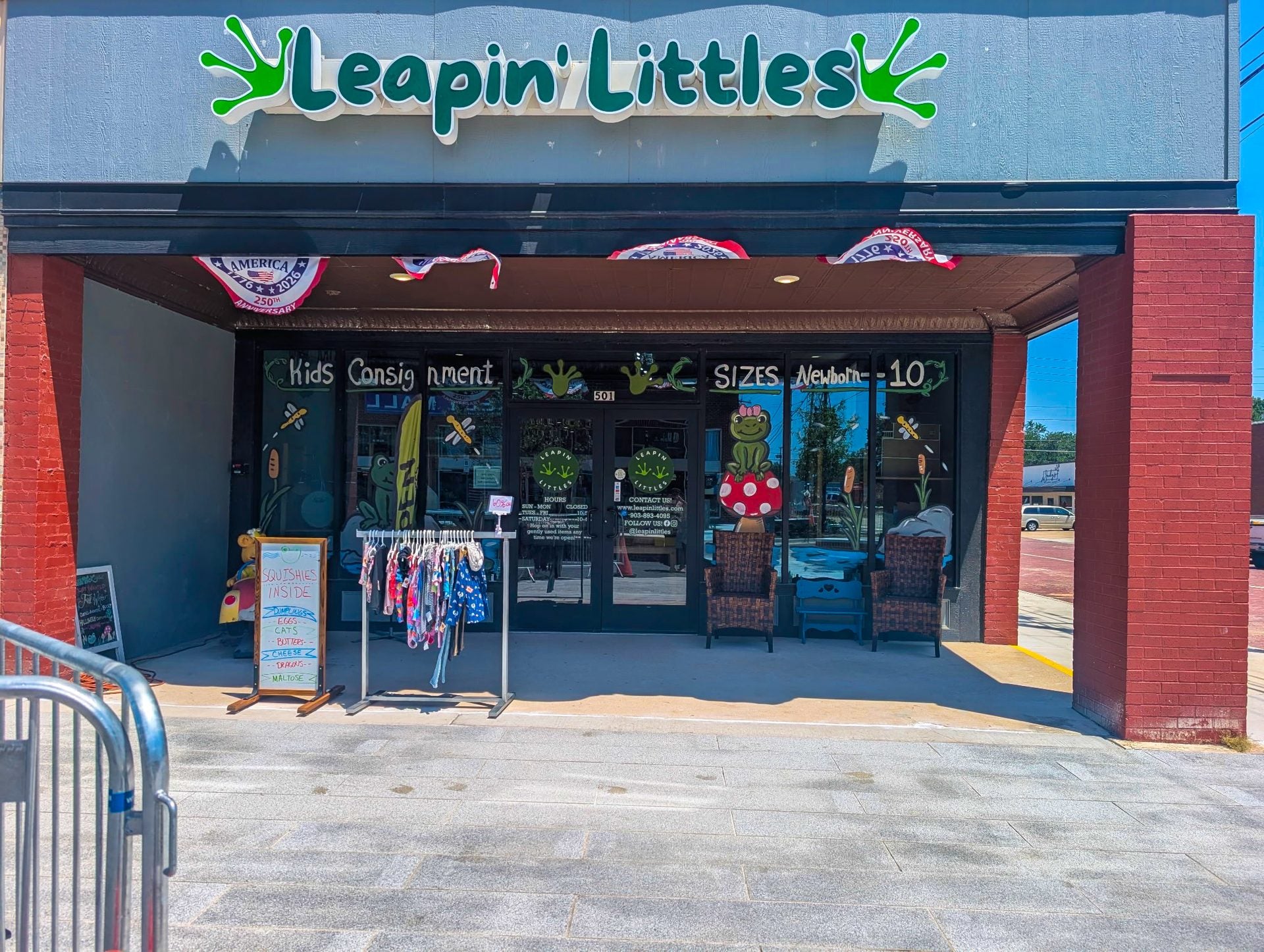 Leapin' Littles storefront at 501 W Main St, Denison TX