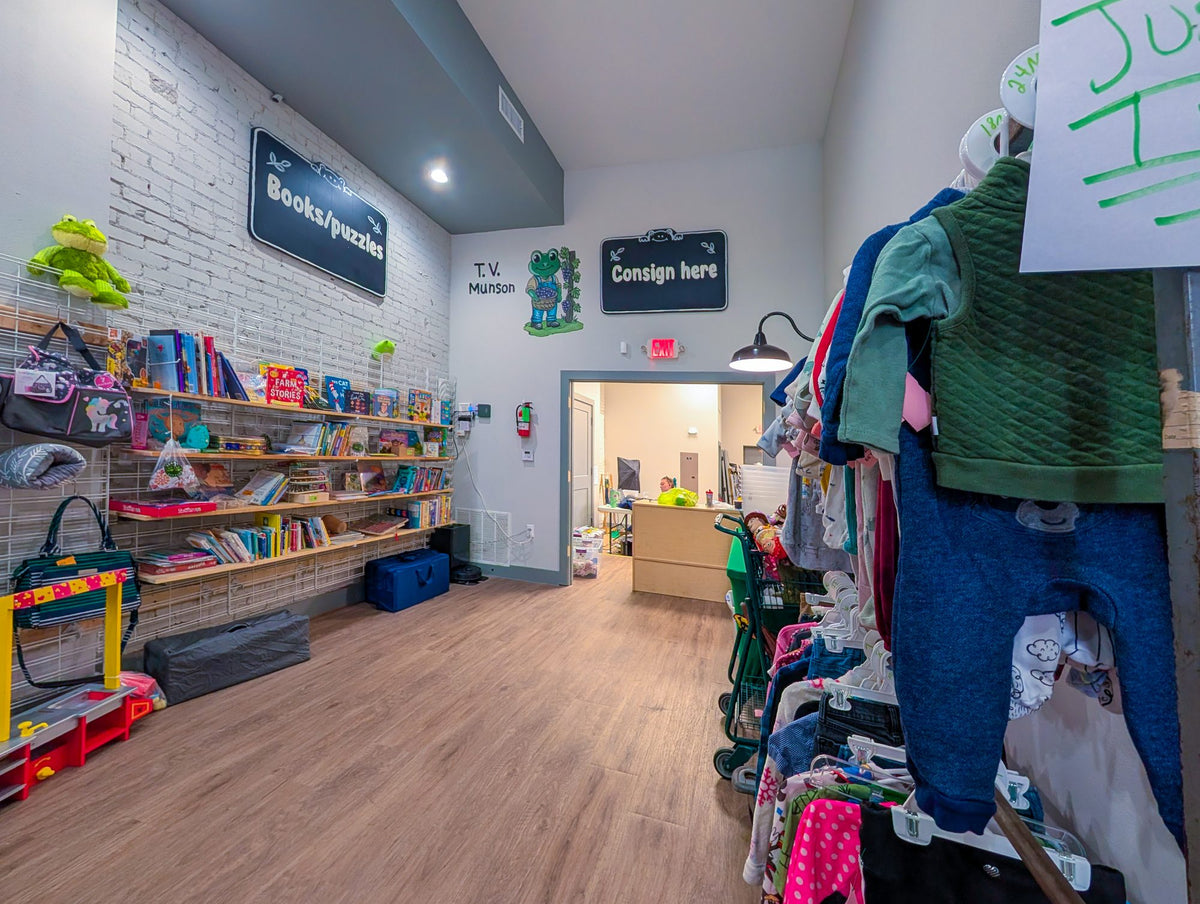 The Consign Here counter at Leapin' Littles