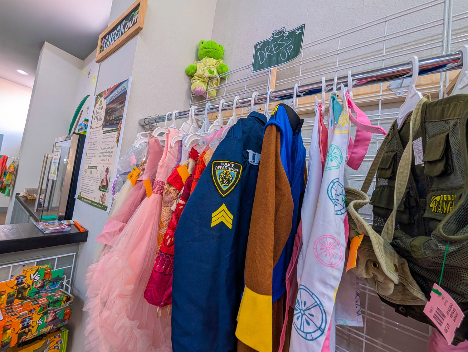 Dress-up costumes rack at Leapin' Littles