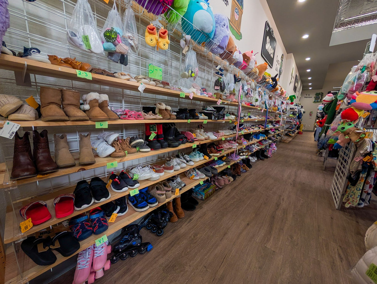 The kids' shoe wall at Leapin' Littles