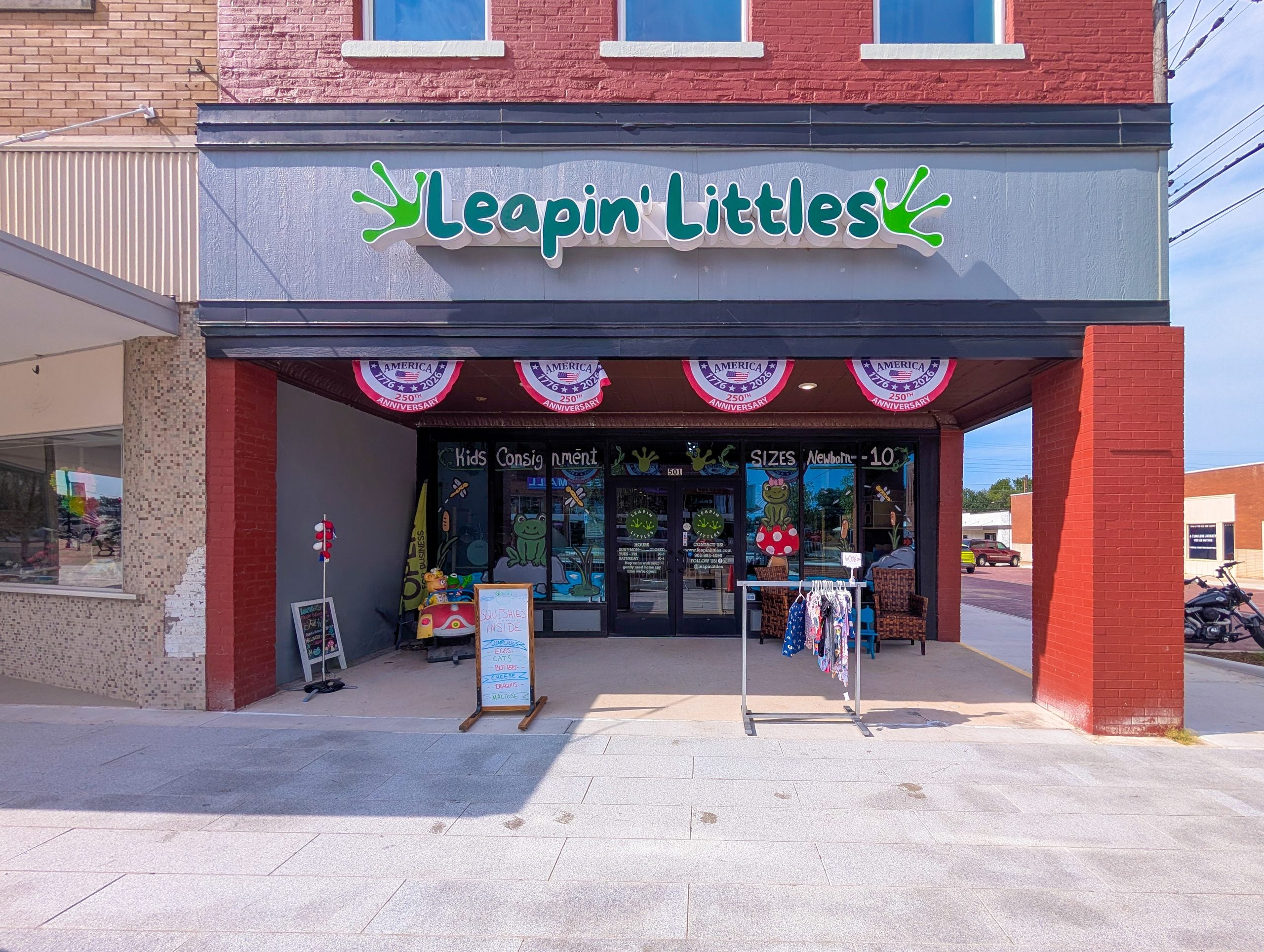 Leapin' Littles storefront at 501 W Main St, Denison TX
